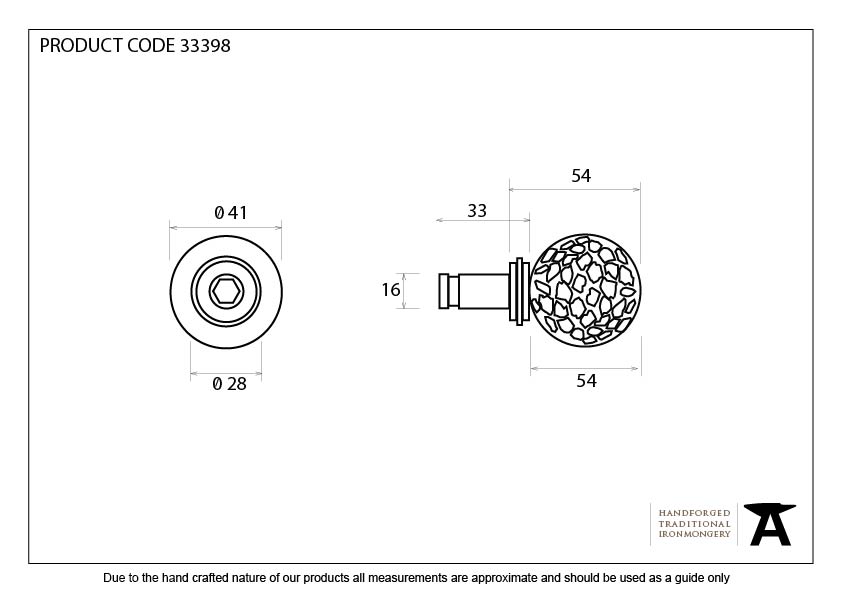 Beeswax Hammered Ball Curtain Finial (pair) - 33398 - Technical Drawing