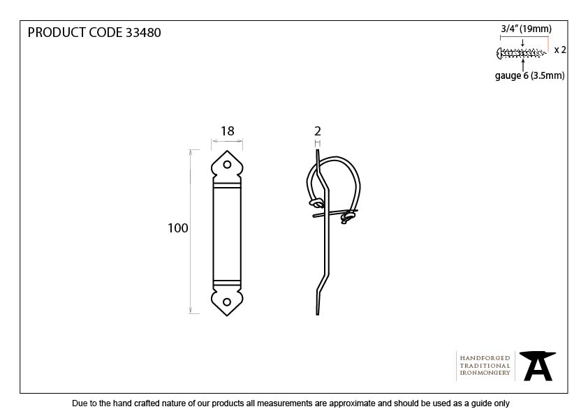 Beeswax Locking Gothic Screw on Staple - 33480 - Technical Drawing