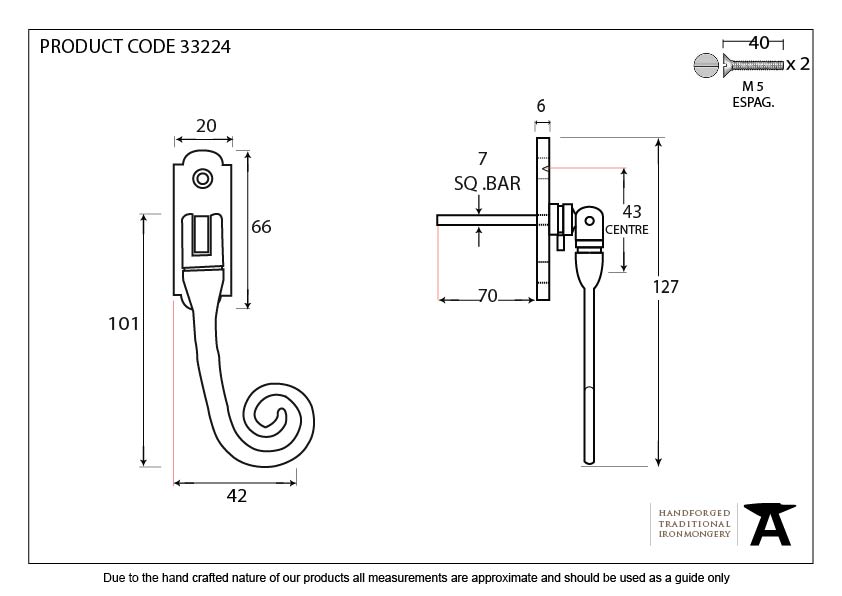 Beeswax Monkeytail Espag - RH - 33224 - Technical Drawing