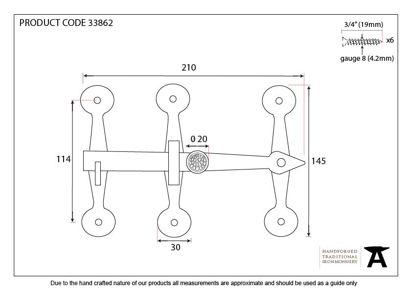 Beeswax Oxford Privacy Latch Set - 33862 - Technical Drawing