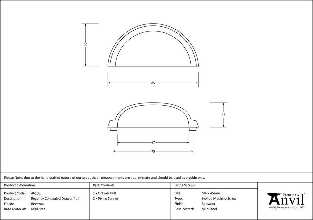 Beeswax Regency Concealed Drawer Pull - 46133 - Technical Drawing