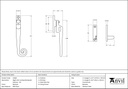 Beeswax RH Locking Night-vent Monkeytail Fastener - 33268 - Technical Drawing