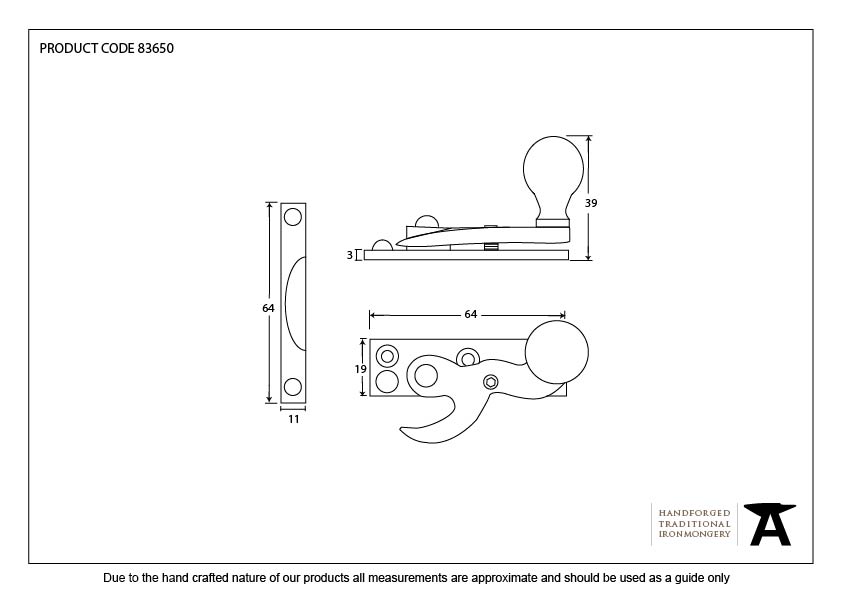 Beeswax Sash Hook Fastener - 83650 - Technical Drawing