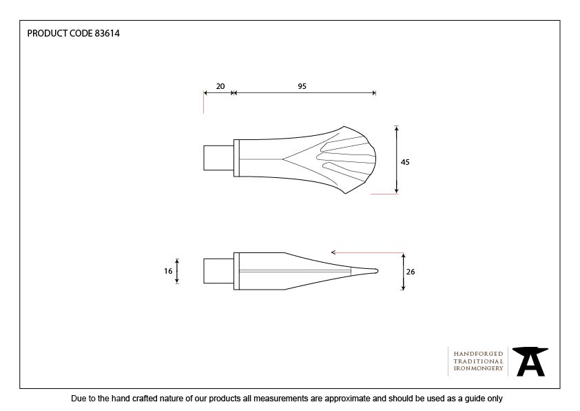 Beeswax Shell Curtain Finial (pair) - 83614 - Technical Drawing