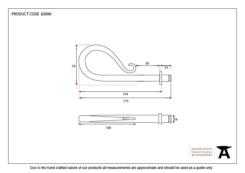 Beeswax Shepherds Crook Curtain Finial (pair) - 83690 - Technical Drawing