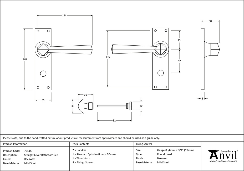 Beeswax Straight Lever Bathroom Set - 73115 - Technical Drawing