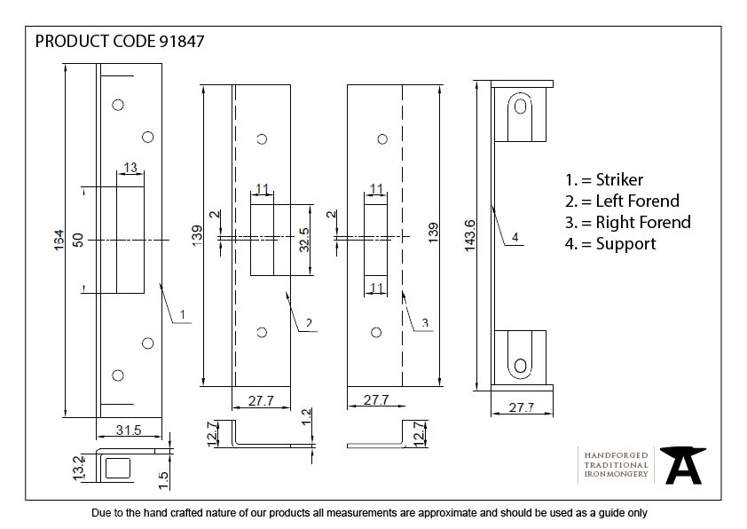 Black ½&quot; Euro Dead Lock Rebate Kit - 91847 - Technical Drawing
