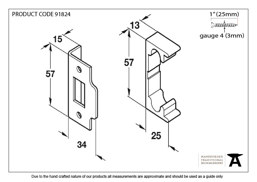 Black ½&quot; Rebate Kit for Tubular Mortice Latch - 91824 - Technical Drawing