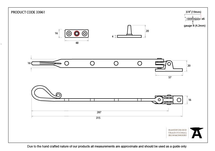 Black 10" Shepherd's Crook Stay - 33961 - Technical Drawing