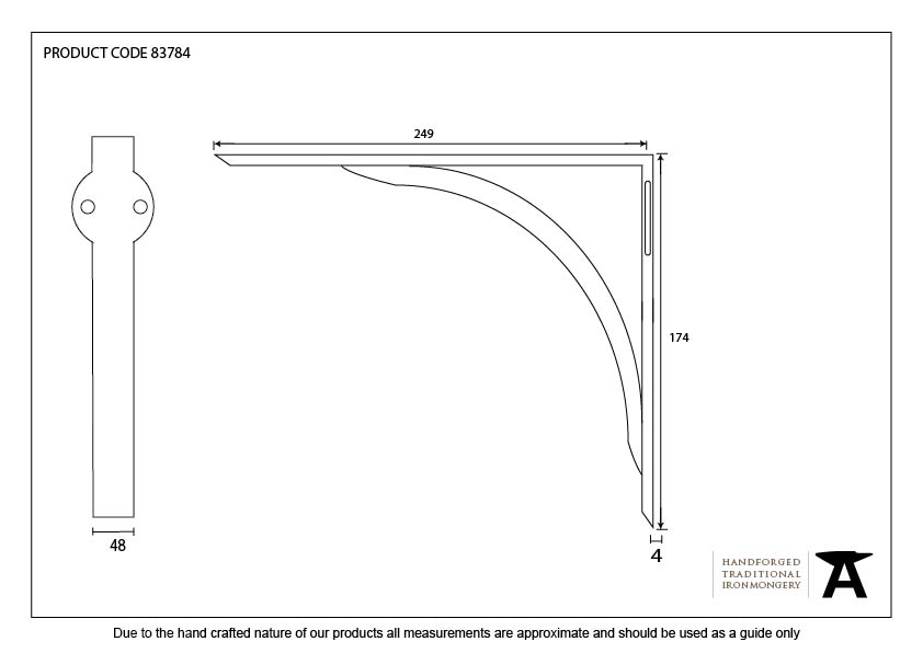 Black 10'' x 7'' Curved Shelf Bracket - 83784 - Technical Drawing