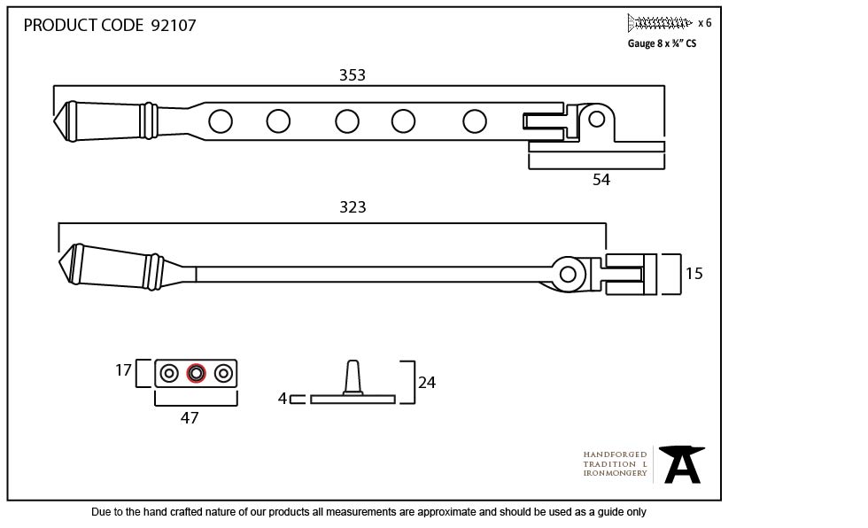 Black 12&quot; Regency Stay - 92107 - Technical Drawing