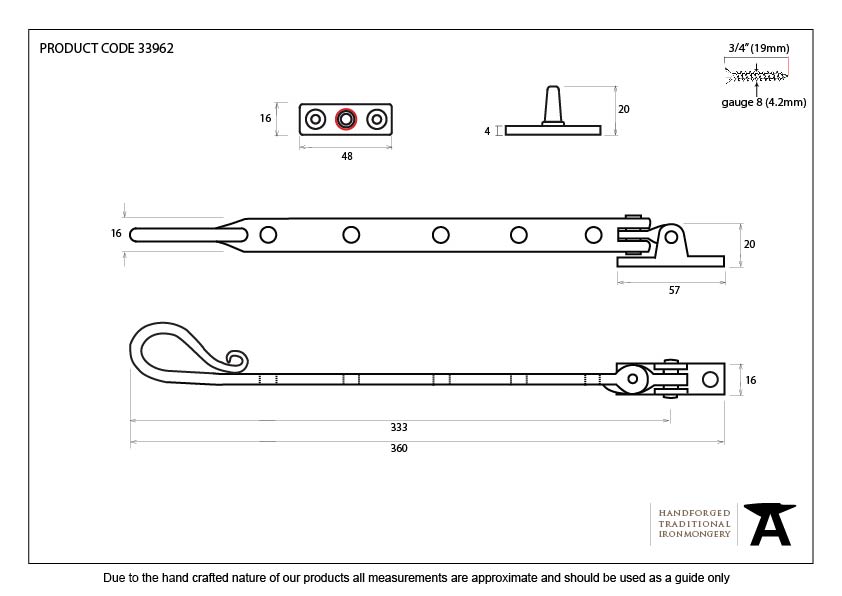 Black 12&quot; Shepherd's Crook Stay - 33962 - Technical Drawing