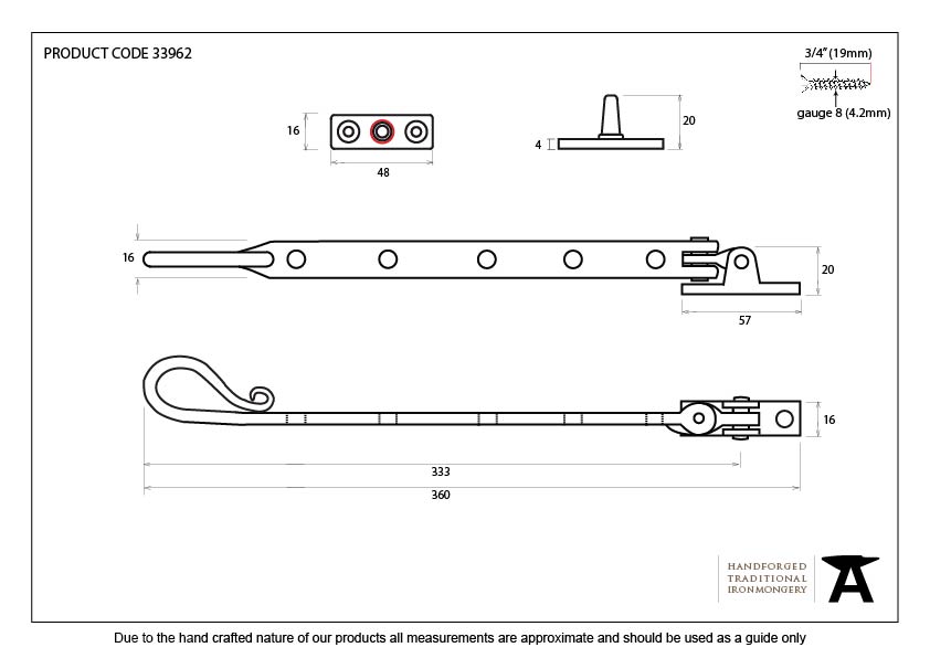 Black 12" Shepherd's Crook Stay - 33962 - Technical Drawing