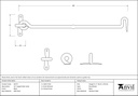 Black 16&quot; Forged Cabin Hook - 83775 - Technical Drawing