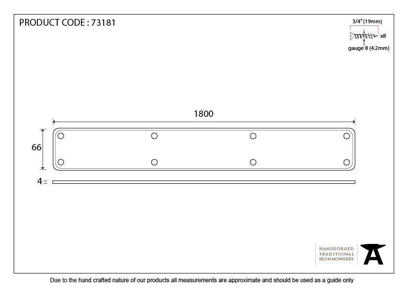 Black 1800mm Plain Fingerplate - 73181 - Technical Drawing