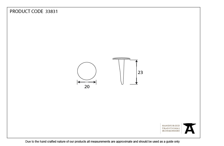 Black 1&quot; Handmade Nail (20mm HD DIA) - 33831 - Technical Drawing