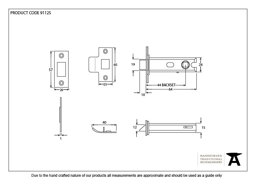 Black 2½&quot; Heavy Duty Latch - 91125 - Technical Drawing