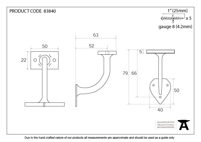 Black 2&quot; Handrail Bracket - 83840 - Technical Drawing