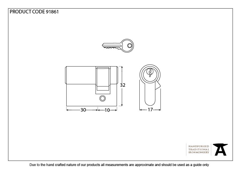 Black 30/10 6pin Single Cylinder - 91861 - Technical Drawing