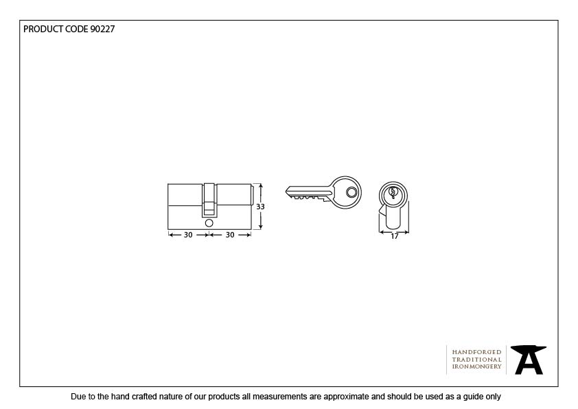 Black 30/30 6pin Euro Cylinder - 90227 - Technical Drawing