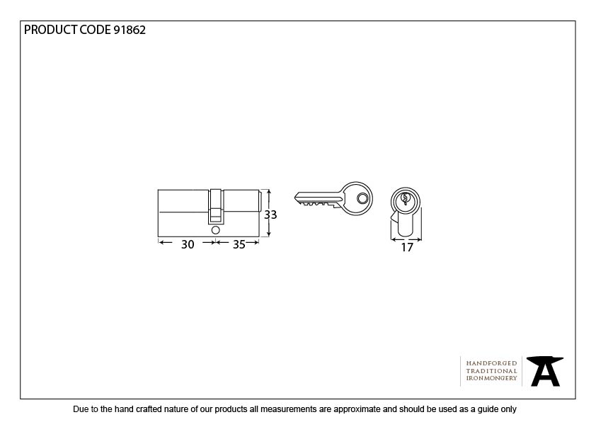 Black 30/35 6pin Euro Cylinder - 91862 - Technical Drawing