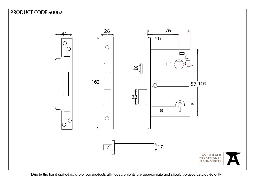 Black 3&quot; 5 Lever Heavy Duty Sash Lock KA - 90062 - Technical Drawing