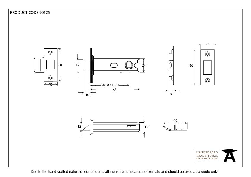 Black 3&quot; Heavy Duty Latch - 90125 - Technical Drawing