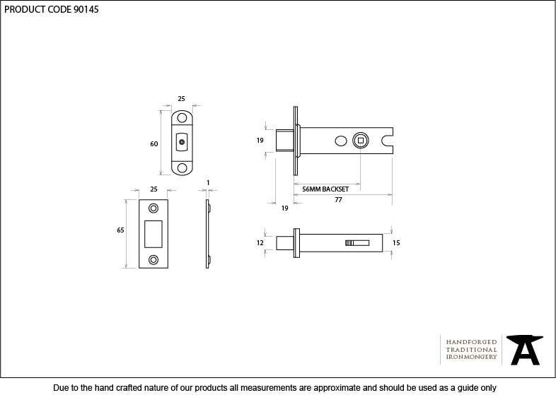 Black 3&quot; Heavy Duty Tubular Deadbolt - 90145 - Technical Drawing