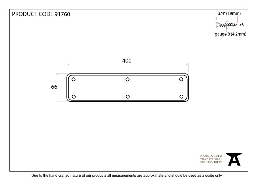 Black 400mm Plain Fingerplate - 91760 - Technical Drawing