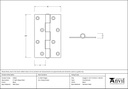 Black 4&quot; Butt Hinge (Pair) - 91042 - Technical Drawing