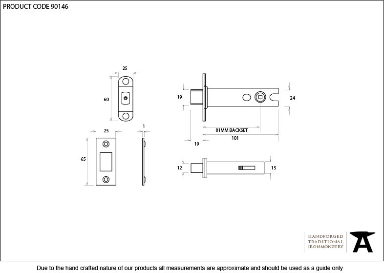 Black 4&quot; Heavy Duty Tubular Deadbolt - 90146 - Technical Drawing