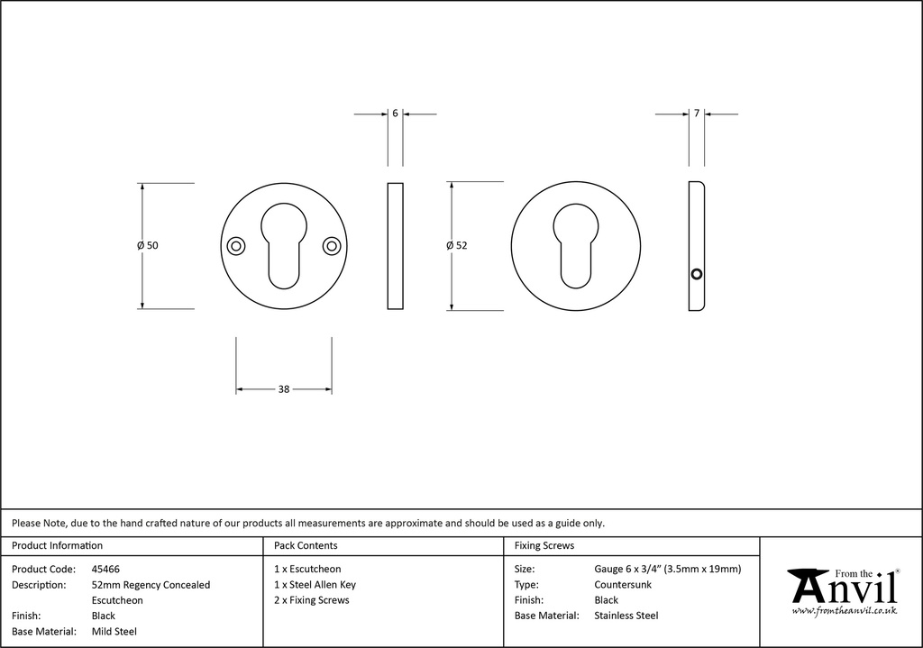 Black 52mm Regency Concealed Escutcheon - 45466 - Technical Drawing