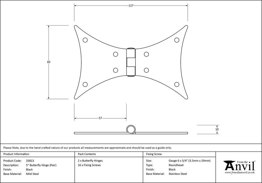 Black 5" Butterfly Hinge (pair) - 33813 - Technical Drawing