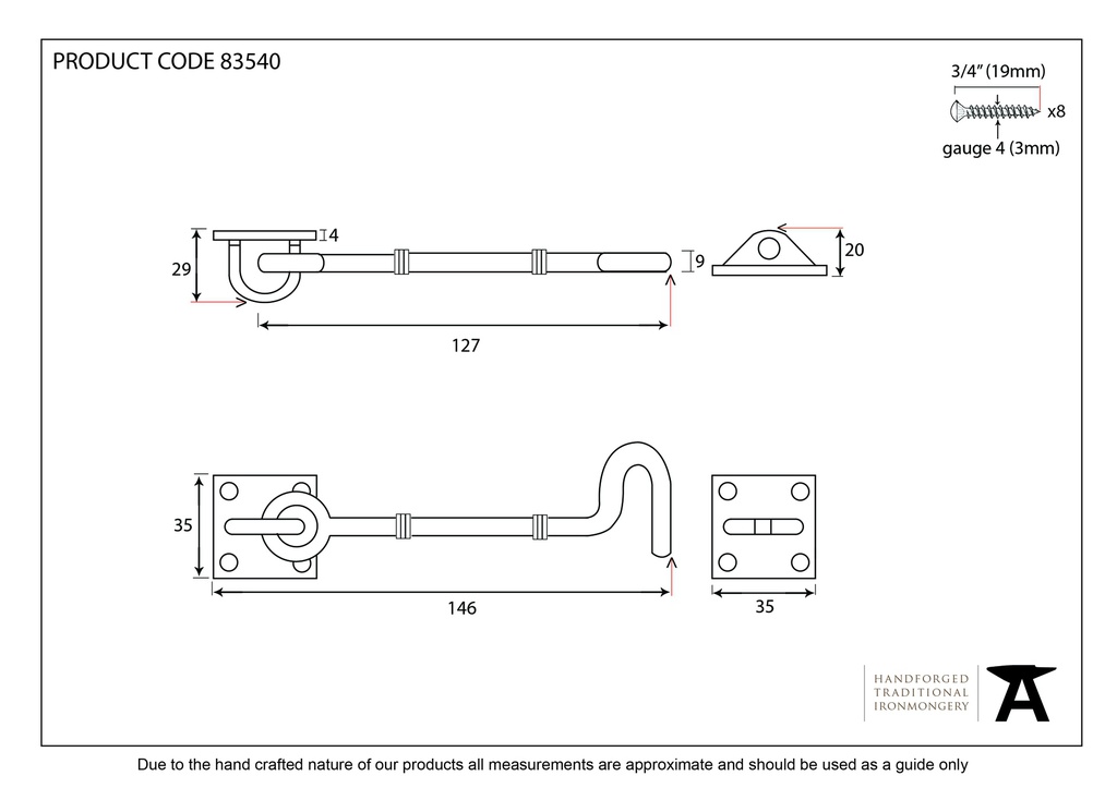 Black 5&quot; Cabin Hook - 83540 - Technical Drawing