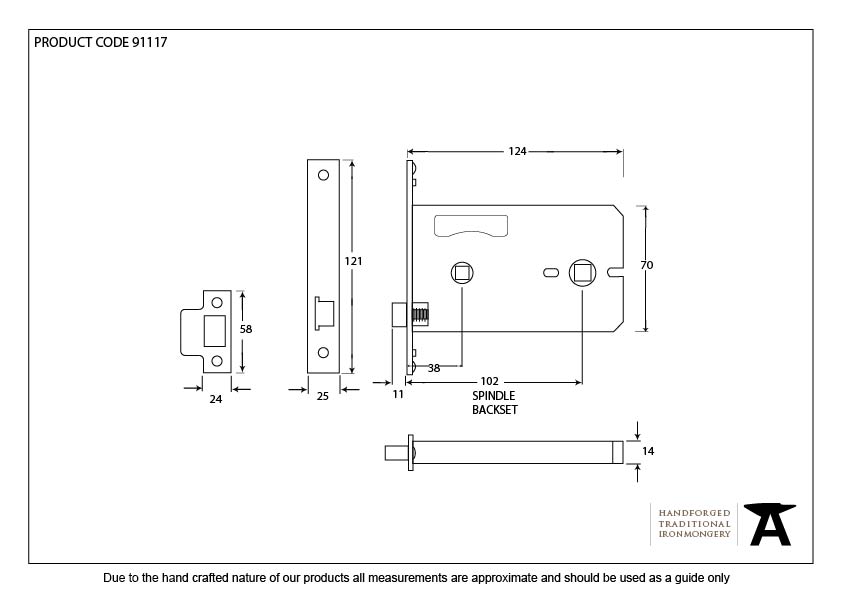 Black 5&quot; Horizontal Bathroom Lock - 91117 - Technical Drawing