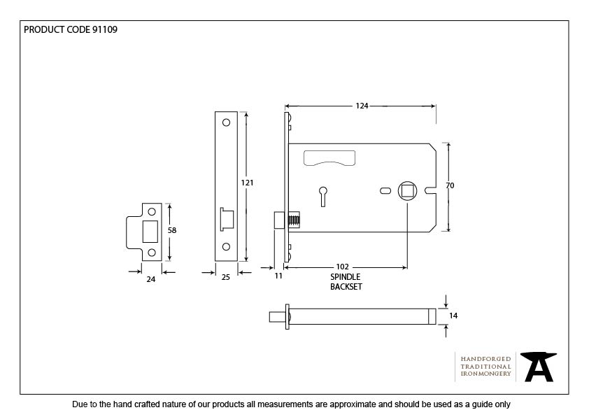 Black 5&quot; Horizontal Latch - 91109 - Technical Drawing