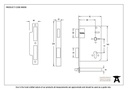 Black 60mm Backset 72mm Centre - Euro Sashlock - 90058 - Technical Drawing