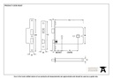Black 6&quot; Horizontal 5 Lever Sash Lock - 90247 - Technical Drawing