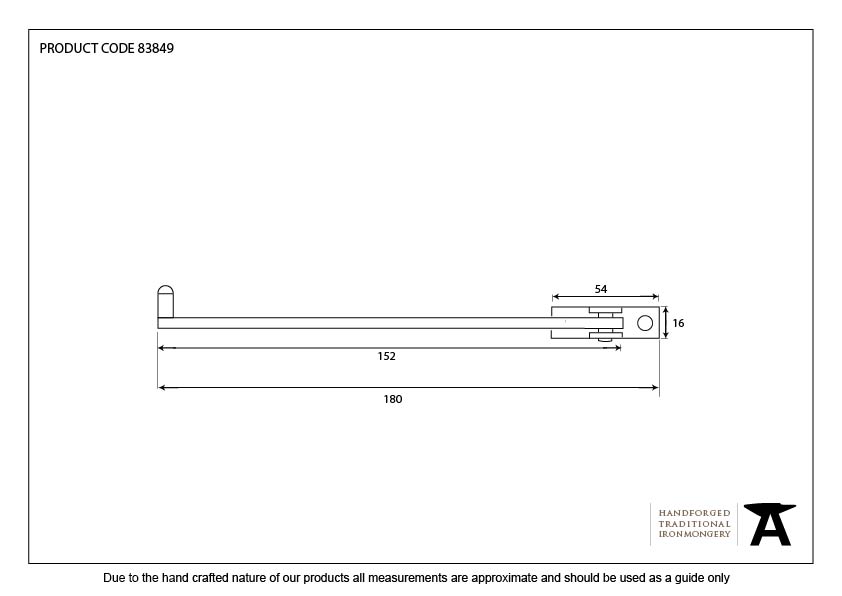 Black 6&quot; Roller Arm Stay - 83849 - Technical Drawing