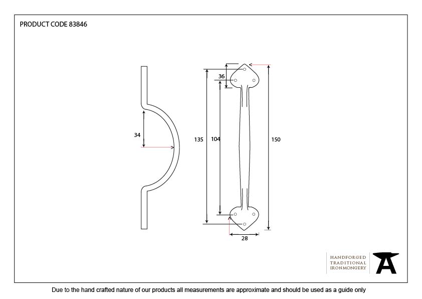 Black 6&quot; Sash Pull - 83846 - Technical Drawing