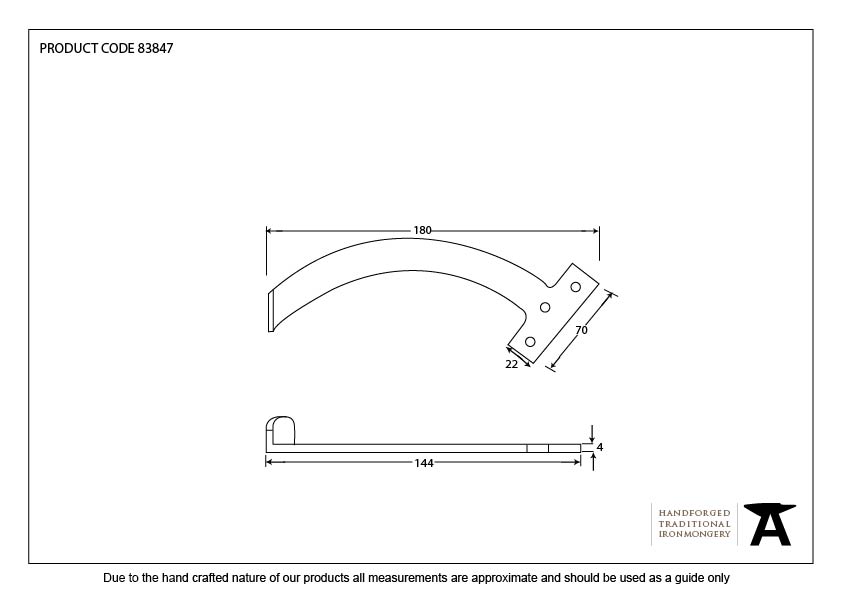 Black 7&quot; Quadrant Stay (Pair) - 83847 - Technical Drawing