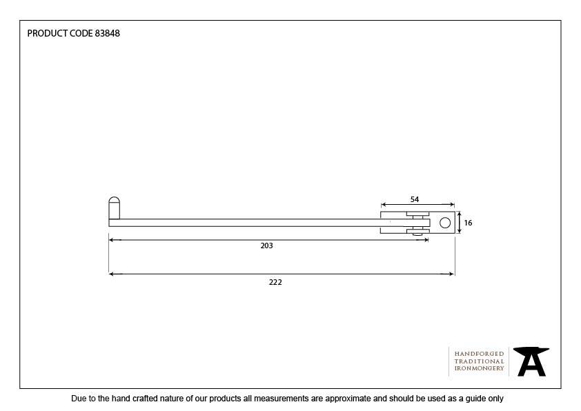 Black 8&quot; Roller Arm Stay - 83848 - Technical Drawing
