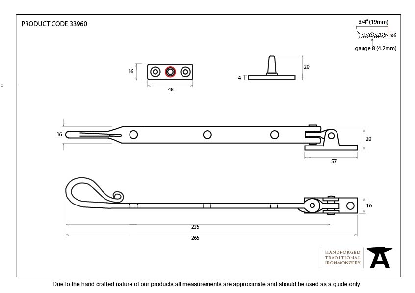 Black 8" Shepherd's Crook Stay - 33960 - Technical Drawing