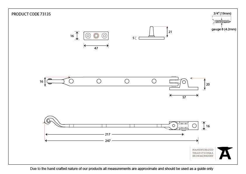 Black 9" Rose Head Stay - 73135 - Technical Drawing