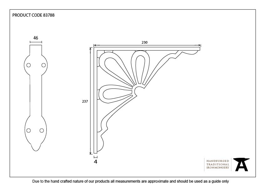 Black 9" x 9'' Flower Shelf Bracket - 83788 - Technical Drawing