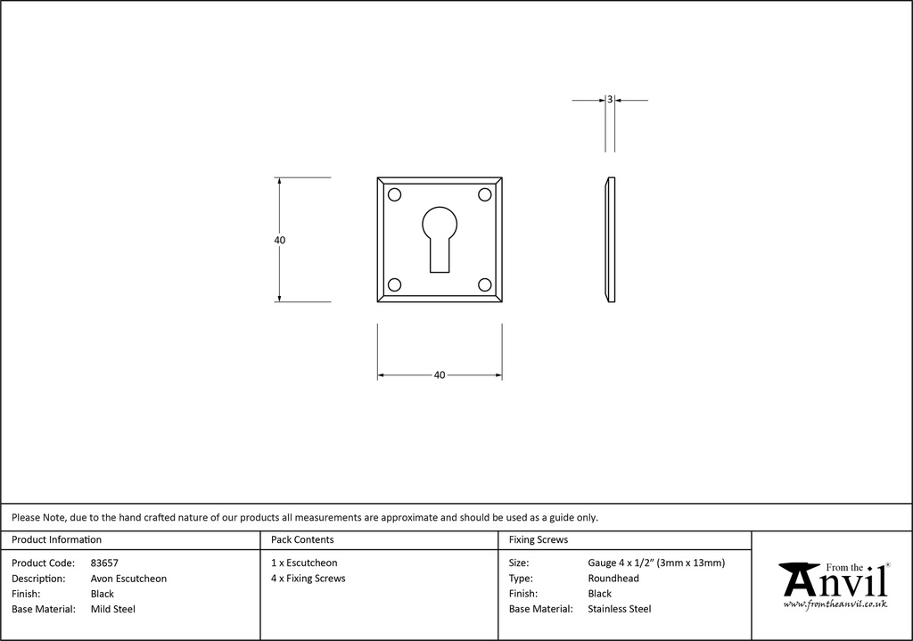 Black Avon Escutcheon - 83657 - Technical Drawing