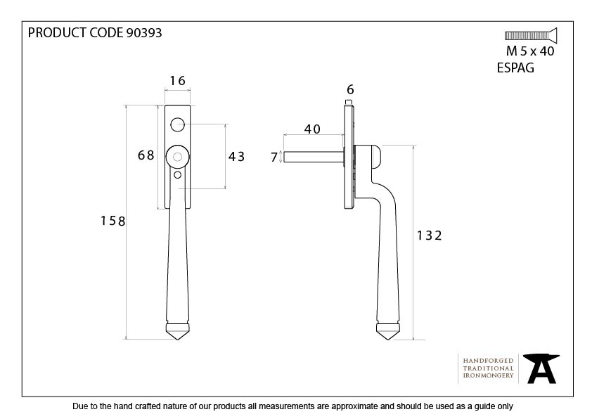 Black Avon Espag - 90393 - Technical Drawing