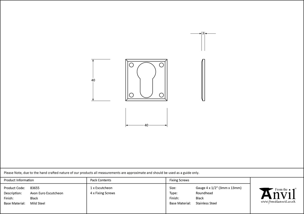 Black Avon Euro Escutcheon - 83655 - Technical Drawing