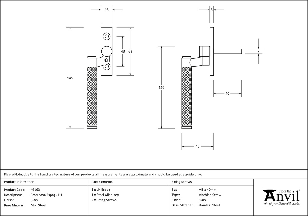 Black Brompton Espag - LH - 46163 - Technical Drawing