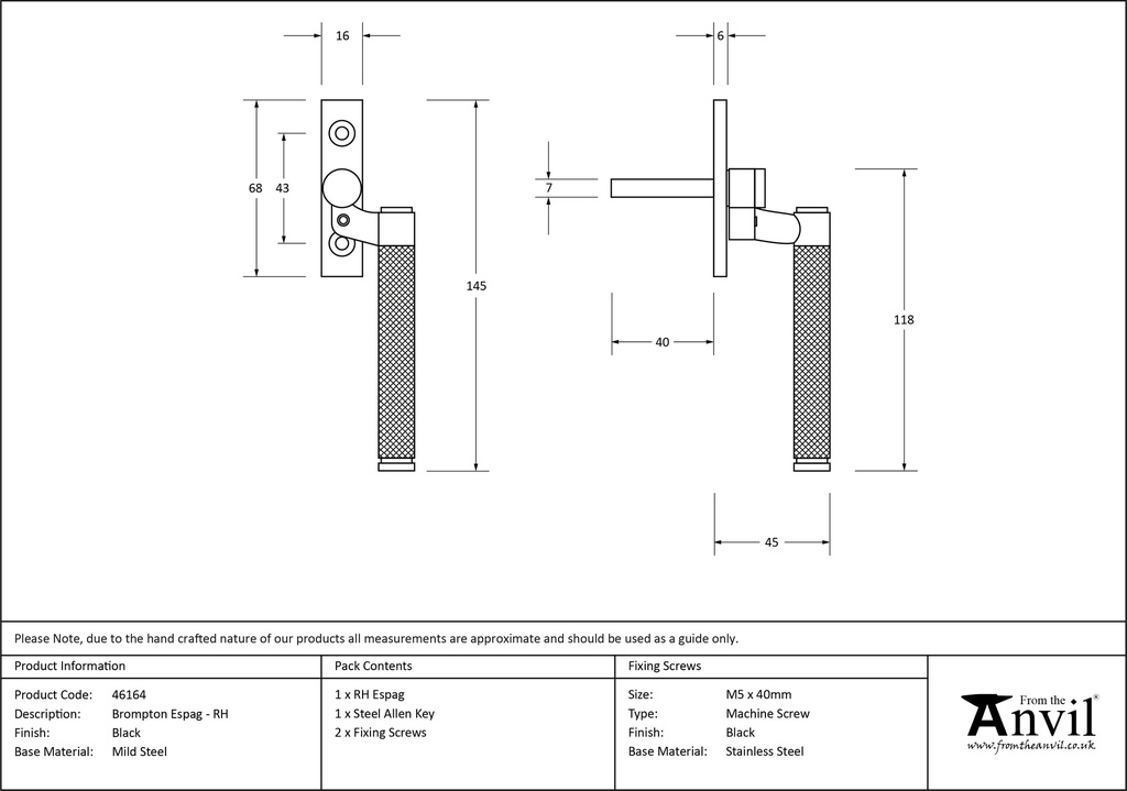 Black Brompton Espag - RH - 46164 - Technical Drawing